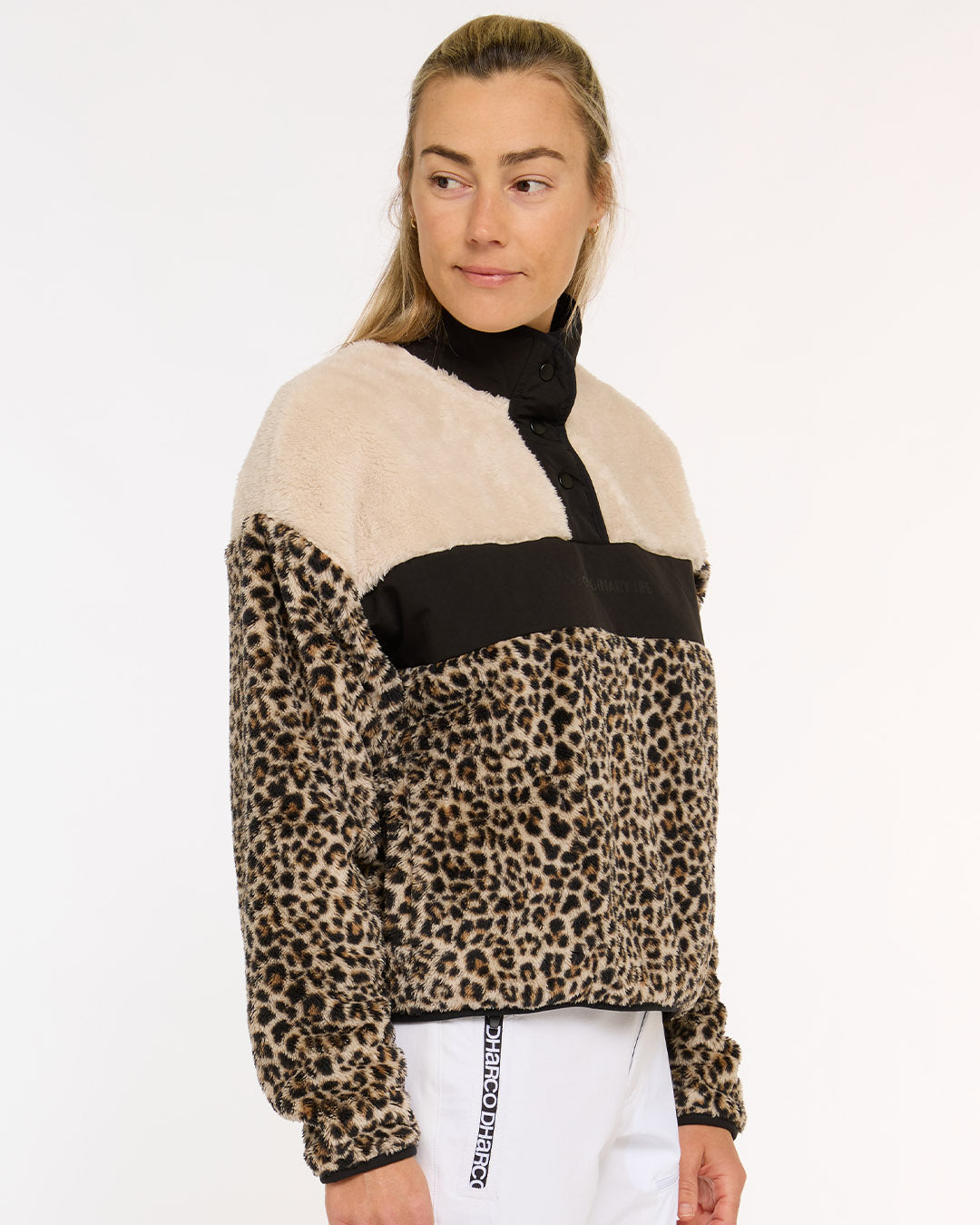 Womens Sherpa Half Zip Fleece | Leopard