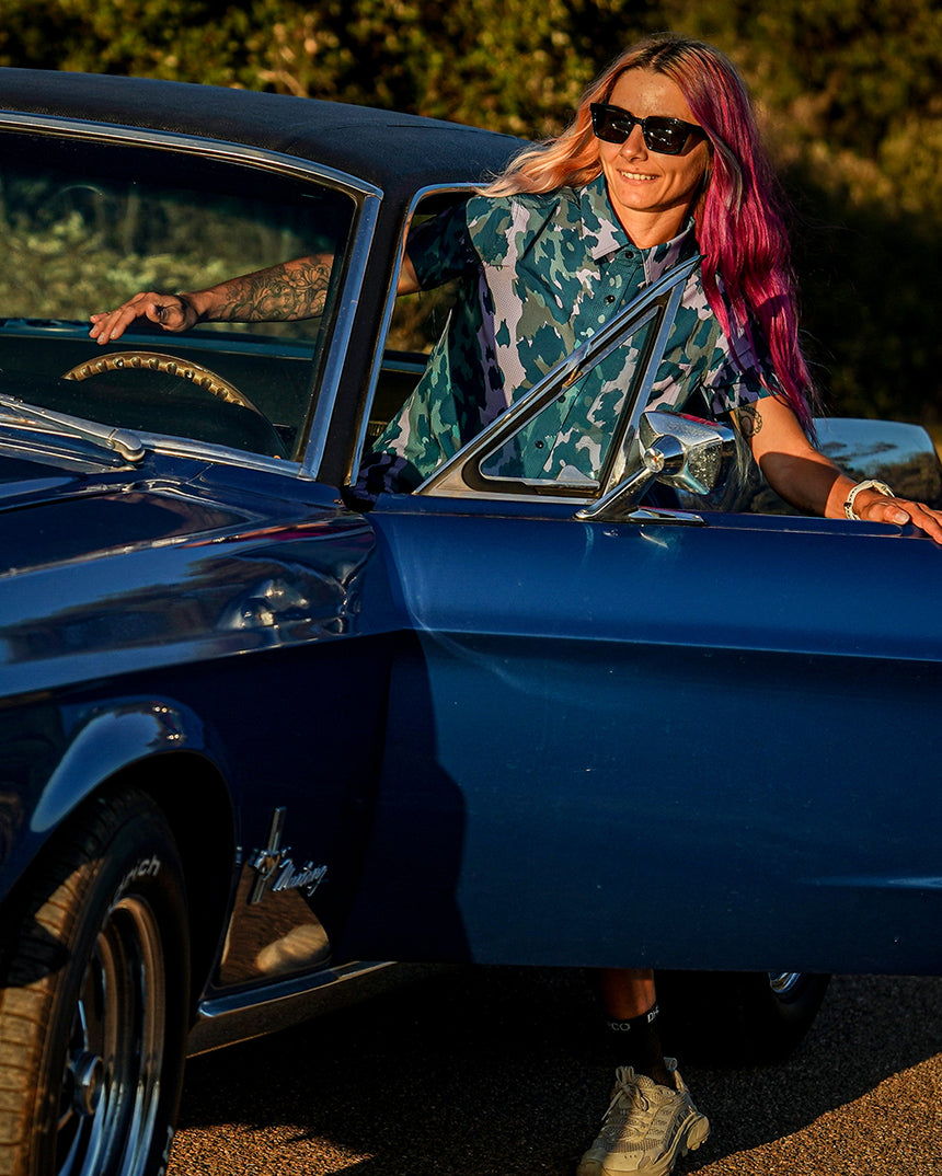 Womens Tech Party Shirt | Isa Signature - Purple Leopard