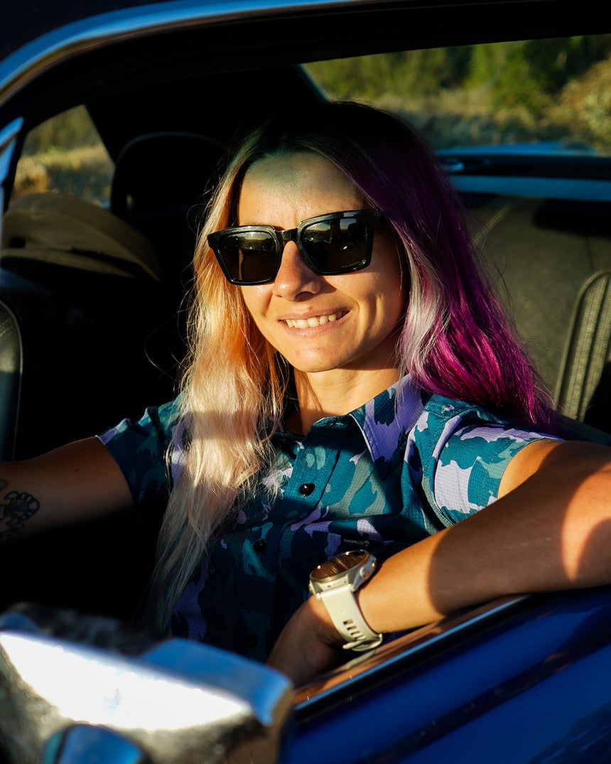 Womens Tech Party Shirt | Isa Signature - Purple Leopard